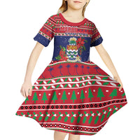 Cayman Islands Christmas Kid Short Sleeve Dress Coat Of Arms With Poinsettia - Wonder Print Shop