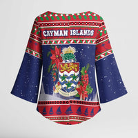 Cayman Islands Christmas Kimono Sleeve Blouse Coat Of Arms With Poinsettia - Wonder Print Shop