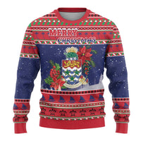 Cayman Islands Christmas Ugly Christmas Sweater Coat Of Arms With Poinsettia - Wonder Print Shop