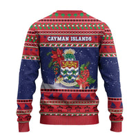 Cayman Islands Christmas Ugly Christmas Sweater Coat Of Arms With Poinsettia - Wonder Print Shop