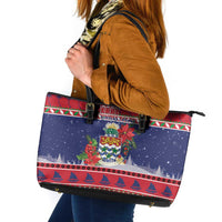 Cayman Islands Christmas Leather Tote Bag Coat Of Arms With Poinsettia - Wonder Print Shop