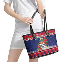 Cayman Islands Christmas Leather Tote Bag Coat Of Arms With Poinsettia - Wonder Print Shop