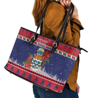 Cayman Islands Christmas Leather Tote Bag Coat Of Arms With Poinsettia - Wonder Print Shop