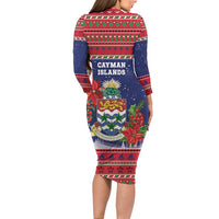 Cayman Islands Christmas Long Sleeve Bodycon Dress Coat Of Arms With Poinsettia - Wonder Print Shop