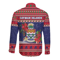 Cayman Islands Christmas Long Sleeve Button Shirt Coat Of Arms With Poinsettia - Wonder Print Shop