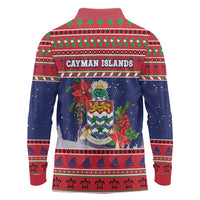 Cayman Islands Christmas Long Sleeve Polo Shirt Coat Of Arms With Poinsettia - Wonder Print Shop