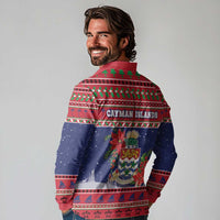 Cayman Islands Christmas Long Sleeve Polo Shirt Coat Of Arms With Poinsettia - Wonder Print Shop