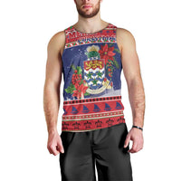 Cayman Islands Christmas Men Tank Top Coat Of Arms With Poinsettia - Wonder Print Shop