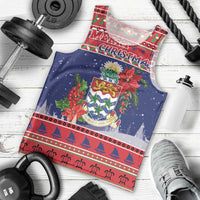 Cayman Islands Christmas Men Tank Top Coat Of Arms With Poinsettia - Wonder Print Shop