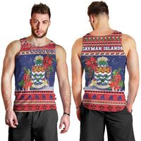 Cayman Islands Christmas Men Tank Top Coat Of Arms With Poinsettia - Wonder Print Shop