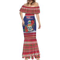 Cayman Islands Christmas Mermaid Dress Coat Of Arms With Poinsettia - Wonder Print Shop