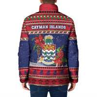 Cayman Islands Christmas Padded Jacket Coat Of Arms With Poinsettia - Wonder Print Shop
