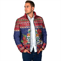 Cayman Islands Christmas Padded Jacket Coat Of Arms With Poinsettia - Wonder Print Shop