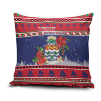 Cayman Islands Christmas Pillow Cover Coat Of Arms With Poinsettia - Wonder Print Shop