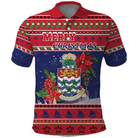 Cayman Islands Christmas Polo Shirt Coat Of Arms With Poinsettia - Wonder Print Shop