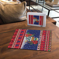 Cayman Islands Christmas Puzzle Coat Of Arms With Poinsettia - Wonder Print Shop