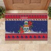 Cayman Islands Christmas Rubber Doormat Coat Of Arms With Poinsettia - Wonder Print Shop