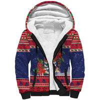 Cayman Islands Christmas Sherpa Hoodie Coat Of Arms With Poinsettia - Wonder Print Shop