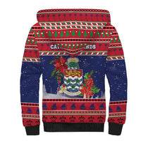 Cayman Islands Christmas Sherpa Hoodie Coat Of Arms With Poinsettia - Wonder Print Shop