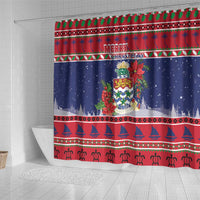 Cayman Islands Christmas Shower Curtain Coat Of Arms With Poinsettia - Wonder Print Shop