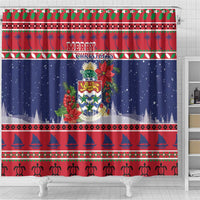 Cayman Islands Christmas Shower Curtain Coat Of Arms With Poinsettia - Wonder Print Shop