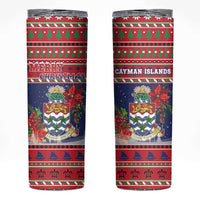 Cayman Islands Christmas Skinny Tumbler Coat Of Arms With Poinsettia - Wonder Print Shop