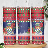 Cayman Islands Christmas Skinny Tumbler Coat Of Arms With Poinsettia - Wonder Print Shop