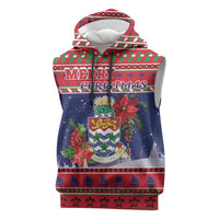 Cayman Islands Christmas Sleeveless Hoodie Coat Of Arms With Poinsettia - Wonder Print Shop