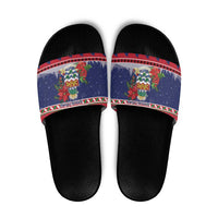 Cayman Islands Christmas Slide Sandals Coat Of Arms With Poinsettia - Wonder Print Shop