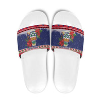 Cayman Islands Christmas Slide Sandals Coat Of Arms With Poinsettia - Wonder Print Shop