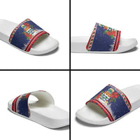 Cayman Islands Christmas Slide Sandals Coat Of Arms With Poinsettia - Wonder Print Shop