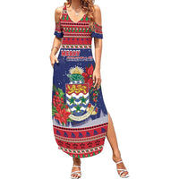 Cayman Islands Christmas Summer Maxi Dress Coat Of Arms With Poinsettia - Wonder Print Shop
