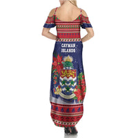 Cayman Islands Christmas Summer Maxi Dress Coat Of Arms With Poinsettia - Wonder Print Shop