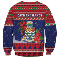 Cayman Islands Christmas Sweatshirt Coat Of Arms With Poinsettia - Wonder Print Shop