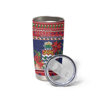 Cayman Islands Christmas Tumbler Cup Coat Of Arms With Poinsettia - Wonder Print Shop