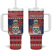 Cayman Islands Christmas Tumbler With Handle Coat Of Arms With Poinsettia - Wonder Print Shop