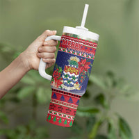 Cayman Islands Christmas Tumbler With Handle Coat Of Arms With Poinsettia - Wonder Print Shop