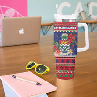 Cayman Islands Christmas Tumbler With Handle Coat Of Arms With Poinsettia - Wonder Print Shop