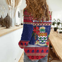Cayman Islands Christmas Women Casual Shirt Coat Of Arms With Poinsettia - Wonder Print Shop