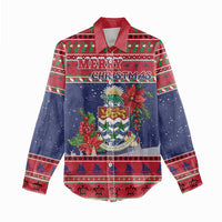 Cayman Islands Christmas Women Casual Shirt Coat Of Arms With Poinsettia - Wonder Print Shop