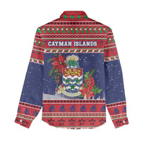 Cayman Islands Christmas Women Casual Shirt Coat Of Arms With Poinsettia - Wonder Print Shop