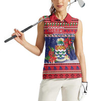 Cayman Islands Christmas Women Sleeveless Polo Shirt Coat Of Arms With Poinsettia - Wonder Print Shop