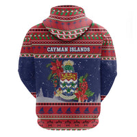 Cayman Islands Christmas Zip Hoodie Coat Of Arms With Poinsettia - Wonder Print Shop