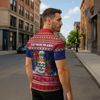 Cayman Islands Christmas Zipper Polo Shirt Coat Of Arms With Poinsettia - Wonder Print Shop