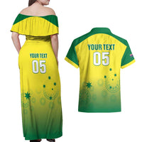 Custom Australia Cricket Couples Matching Off Shoulder Maxi Dress and Hawaiian Shirt Go Champions Aussies LT05 - Wonder Print Shop