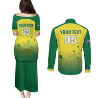 Custom Australia Cricket Couples Matching Puletasi and Long Sleeve Button Shirt Go Champions Aussies LT05 - Wonder Print Shop