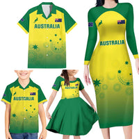 Custom Australia Cricket Family Matching Long Sleeve Bodycon Dress and Hawaiian Shirt Go Champions Aussies LT05 - Wonder Print Shop