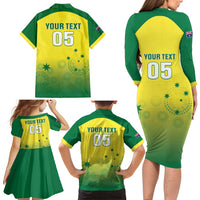 Custom Australia Cricket Family Matching Long Sleeve Bodycon Dress and Hawaiian Shirt Go Champions Aussies LT05 - Wonder Print Shop