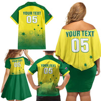 Custom Australia Cricket Family Matching Off Shoulder Short Dress and Hawaiian Shirt Go Champions Aussies LT05 - Wonder Print Shop