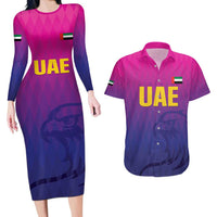 Custom United Arab Emirates Cricket Couples Matching Long Sleeve Bodycon Dress and Hawaiian Shirt Go Champions Sporty Style LT05 - Wonder Print Shop